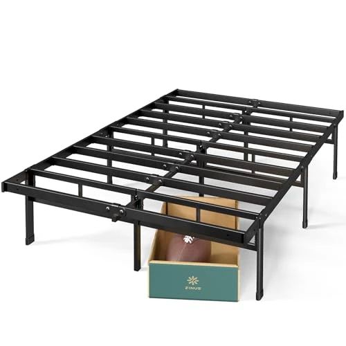 Offerta a tempo: Zinus Justin Rete Matrimoniale 160x190 cm - Struttura Letto con Doghe in Metallo Incluse - Altezza 36 cm con Spazio Sottostante - Facile da Montare - Nero - 44% da 101.75 € a 56.99 €