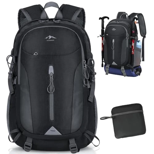 RAINSMORE Mochila Senderismo 40 Litros Mochila Plegable Ultraligera Mochila Trekking Impermeable Mochila Montaña para Hombre Mujer Mochila Viaje con compartimento estanco y bandas reflectantes