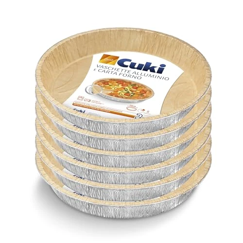 Cuki Vaschette in Alluminio accoppiato Carta Forno Naturale 2IN1 - 8 Porzioni - Tonda [TCA10G] - 6 Confezioni Da 2 Pezzi