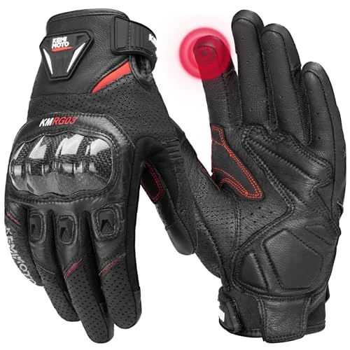 Offerta a tempo: KEMIMOTO Guanti da Moto da Uomo, In Pelle di Capra con Cuscinetti Antiscivolo, Touch Screen, Guanti Protettivi per Motocross, Scooter, Ciclomotori, Quad, Paitball, ATV - 21% da 42.99 € a 33.99 €