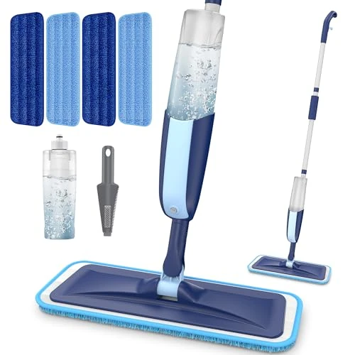 Microfiber Spray Mop voor vloerreiniging, Droog Nat Stof Houten Vloer Mop met Navulbare Fles & 4 Herbruikbare Wasbare Mop Pads Vullingen, Vlakke Vloer Mop voor Hardhout Laminaat Keramiek Vinyl Tegel