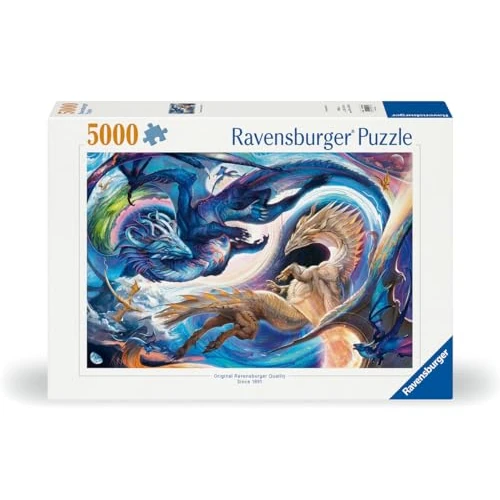 Limited offer: Ravensburger - Dragons Day and Night - 5000 Piece Jigsaw Puzzle - Magical, Mythical Dragons in Stunning, Vibrant Detail - Frameable - Premium Quality - Puzzles for Adults from 109.99 EUR to 82.49 EUR (save 25%)