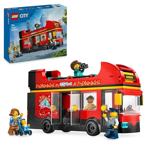 LEGO City Autobus Turistico Rosso a Due Piani, Giochi per Bambini e Bambine da 7 Anni in su con Veicolo Giocattolo in Stile Londinese da Costruire e 5 Minifigure, Idea Regalo di Compleanno 60407