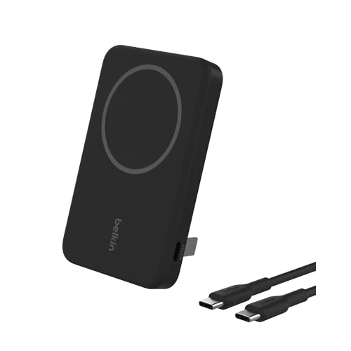 Offre limitee: Belkin BoostCharge Pro Batterie Externe Magnétique sans Fil 5000mAh avec Qi2, Chargeur Portable Compatible MagSafe, Support intégré, Batterie Portable pour iPhone 16, iPhone 15, 14, 13, etc., Noire de 59.99 EUR a 39.99 EUR (economie 33%)