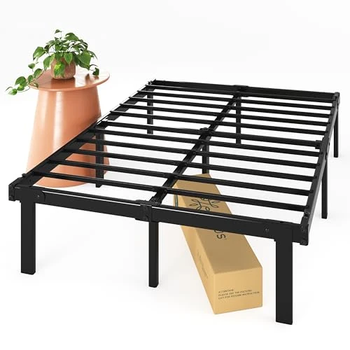 Zinus Caleb Bed 160 x 190 cm, bedframe 36 cm hoog met opbergruimte onder het bed, metalen platformbed, inklapbaar bedframe, zwart