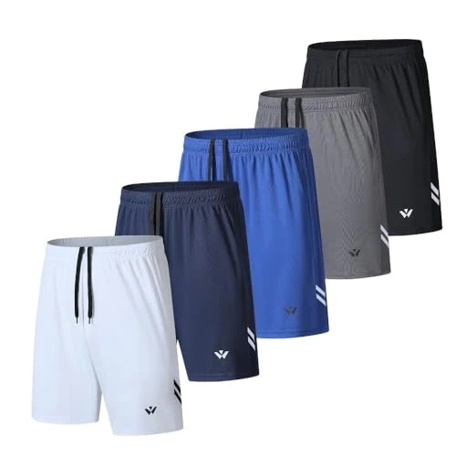 Zeitlich begrenztes Angebot: fovdtaa 5er-Pack Herren Sport Shorts Mit Taschen und Elastischem Bund, Schnell Trocknende Workout Laufhose, Schwarz, Grau, Blau, Marineblau, Weiß, L von 49.99 € auf 39.99 € (20% Rabatt)