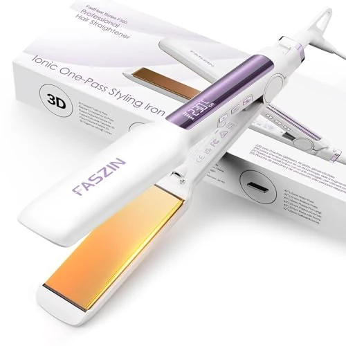 Profesjonalna prostownica do włosów Faszin, 42 mm szerokie tytanowe płytki z jonami ujemnymi, szybkie nagrzewanie 30s, wyświetlacz temperatury, 11 poziomów temperatury (130-230℃) - biały