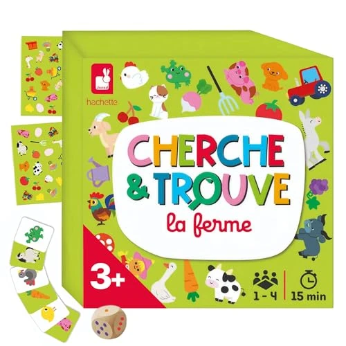 Janod - Mon Premier Cherche Et Trouve - Jeu Éducatif - Réflexion sur Le thème des Animaux de la Ferme - Jeu de Société 3 Ans et + avec Cartes et Accessoires en Bois - Logique et Observation