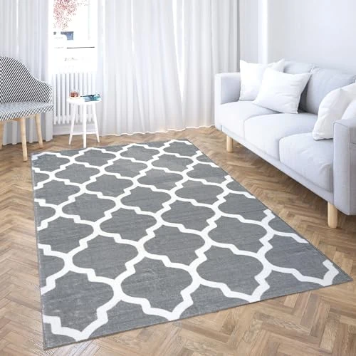Comart Shedir d'Decor Teppich, Grau mit weißem Dekor, für Wohnzimmer, Badezimmer, Schlafzimmer, 180 x 230 cm