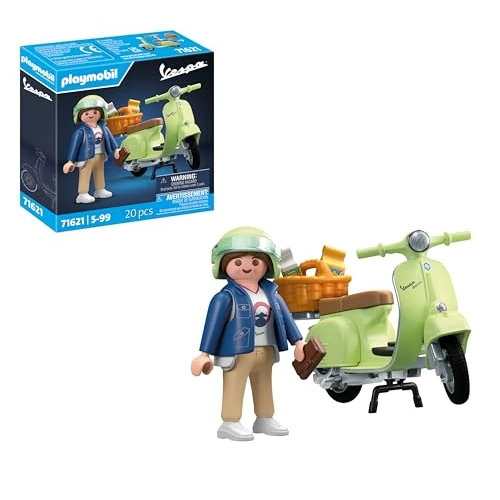 PLAYMOBIL Cars 71621 1969 Vespa 150 Sprint Veloce, Verde Chiaro, Modello Fedele per Collezionisti e Appassionati, comprende Molti Accessori e Varie opzioni per la Sella