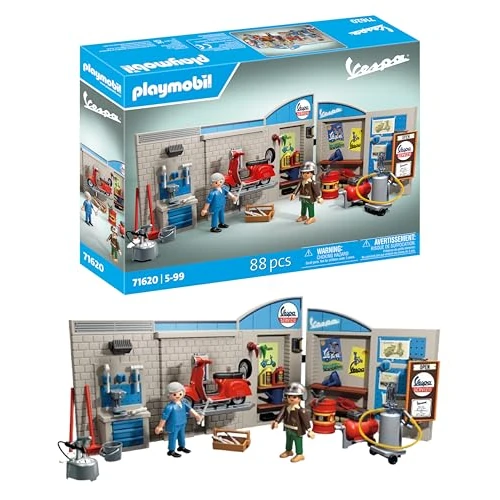 Limited-time offer: Playmobil 71620 Cars: 60s Vespa Garage, including movable lifting platform, with versatile accessories for an authentic workshop, for vehicle enthusiasts, children and adults from 39.99 £ to 31.49 £ (save 21%)