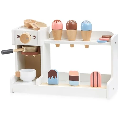 Offre limitee: mamabrum Glacier en Bois avec Machine à Café pour Enfants - Set Jeu de RôLe Barista avec Accessoires - Cuillères, Gaufrettes, Tasse, Carafe - 3+ Ans (15 Items) de 34.99 EUR a 15.99 EUR (economie 54%)
