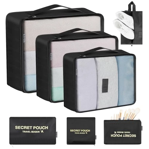 AiQInu Organizer na walizki, zestaw 7 sztuk, wodoodporny zestaw do pakowania kostki, organizery podróżne, buty, bielizna