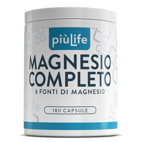 Offerta a tempo: Magnesio Completo PiùLife – 400mg per dose da 6 Fonti – con Magnesio Pidolato, Bisglicinato, Citrato e sali organici – Supporto a muscoli, sistema nervoso, ossa e rilassamento – 180 capsule - 10% da 19.90 € a 17.90 €