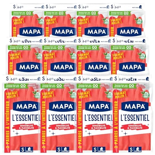 Zeitlich begrenztes Angebot: Spontex MAPA L'Essentiel – 24 Haushaltshandschuhe aus Latex innen Baumwollfasern – Empfindlichkeit und Flexibilität – rutschfeste Beschichtung – 12 Packungen à 2 Paar – Größe S von 13.87 € auf 13.87 € (0.00% Rabatt)