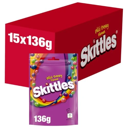 Offerta a tempo: Skittles Wildberry, Caramelle Americane Rotonde Colorate a tutti i Gusti dei Frutti di Bosco, 15 confezioni da 136g ognuna, Per Regali Natalizi - 32% da 28.63 € a 19.39 €