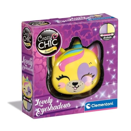 Clementoni Crazy Chic - Lovely Eyeshadows Unicorno, Trucchi per Bambini 6+ Anni, Trousse Portatile con Ombretti Lavabili con Acqua e Applicatore, Idea Regalo Collezionabile, 18819