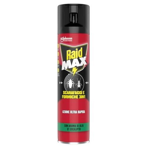 Offerta a tempo: Raid Max Scarafaggi & Formiche 3 in 1 Insetticida, Eucalipto, 1 Confezione da 400 ml - 38% da 7.99 € a 4.99 €