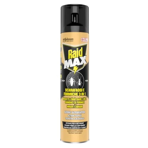 Offerta a tempo: Raid Max Scarafaggi e Formiche 3 in 1, Spray Insetticida, Efficace per 4 Settimane, 1 Confezione da 300ml - 55% da 8.79 € a 3.99 €