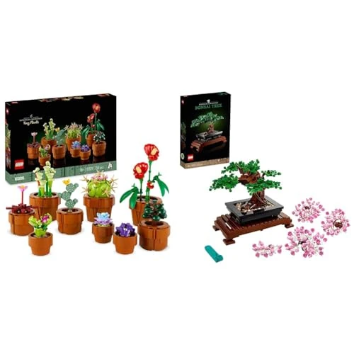 LEGO Icons Albero Bonsai, Kit di Modellismo Piante Artificiali, Modellino da Costruire in Mattoncini & Icons Piantine, Set Collezione Botanica con Fiori Artificiali in Vaso Color Terracotta