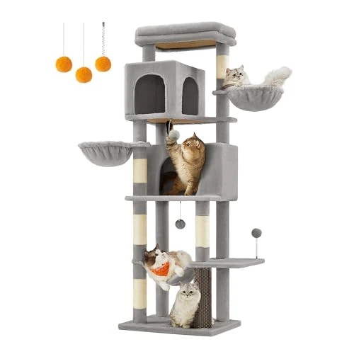 Oferta limitada: Feandrea Árbol Grande para Gatos, Torre para Arañar de 175 cm de Altura, Multinivel con 2 Cuevas, 2 Cestas, 5 Rascadores, Alfombra, Plataforma, Hamaca, Gris Paloma PCT182G01 de 89.99 € a 33.99 € (ahorro 62.23%)