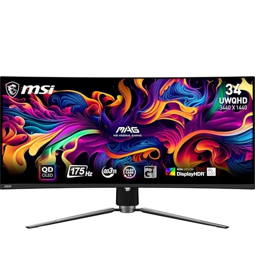 Offerta a tempo: msi MAG 341CQP QD-OLED Monitor Gaming Curvo UWQHD 34", Quantum Dot OLED (3440x1440), 175Hz / 0.03ms, 99% DCI-P3, ΔE≤2, DisplayHDR True Black 400, KVM, DP 1.4a, HDMI 2.1, USB Type-C - 35% da 999.99 € a 649.00 €