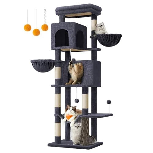 Offre limitée : Feandrea Arbre à Chat, Tour à Chat de 175 cm de Haut, Multi-Niveaux, avec 2 Niches, 2 Paniers, 5 Griffoirs, Toilettage Autonome, Perchoir, Hamac, Gris Foncé PCT182G02 de 69.99 € à 69.99 € (0.00% de remise)