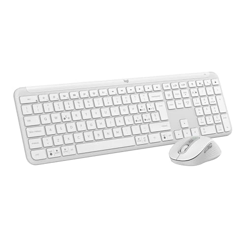 Offerta a tempo: Logitech MK950 Signature Slim wireless tastiera e mouse Kit con di digitazione silenziosi, switch tra tre dispositivi, Bluetooth, più sistemi operativi, Windows, Mac, Layout Italiano QWERTY, Bianco - 22% da 129.00 € a 99.99 €
