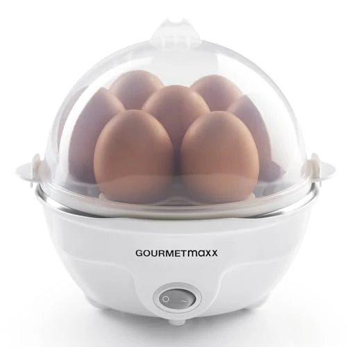 Offerta a tempo: GOURMETmaxx Cuociuova per un massimo di 7 uova | Cuociuova elettrico e a risparmio energetico per diversi gradi di durezza | Incl. misurino con raccogliuova per risultati perfetti - 15% da 29.99 € a 25.49 €