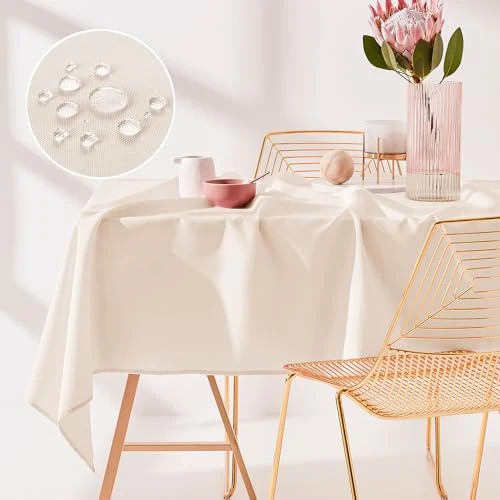 Offerta a tempo: ROOM99 Aura, tovaglia 140 x 260 cm, antimacchia, lavabile, impermeabile, antimacchia, in poliestere, rettangolare, decorazione per banchetti, per tutto l'anno, crema - 10% da 21.85 € a 19.65 €