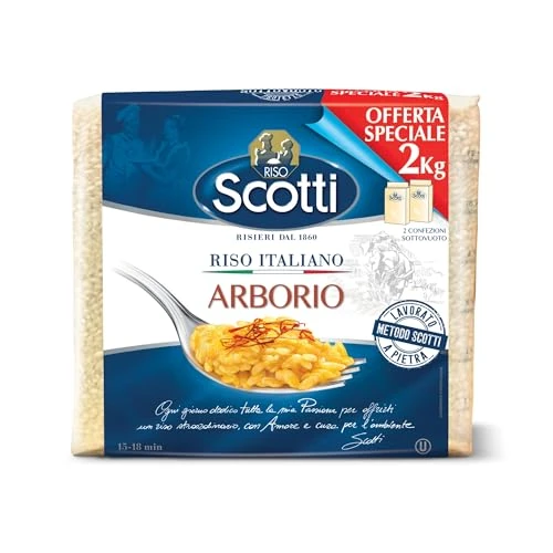 Offerta a tempo: Riso Scotti Riso Arborio Italiano Sottovuoto Lavorato a Pietra 2 kg - 5% da 7.90 € a 7.49 €