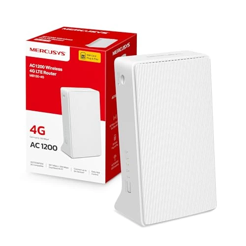 Mercusys MB130-4G LTE Router, 4G Router Supports SIM Cards, 4G Cat4 up to 150 Mbps, WLAN Dual Band AC1200, 2 x 100 Mbps Ports, Plug and Play, Up to 64 Devices, MERCUSYS App