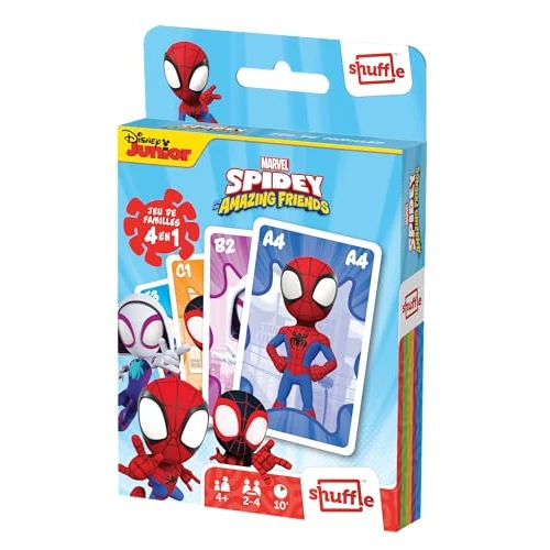 Shuffle – Spidey e i suoi amici straordinari - 4 giochi in 1-7 famiglie, coppie, azione e battaglie - Gioco di carte per bambini e famiglia - a partire dai 4 anni