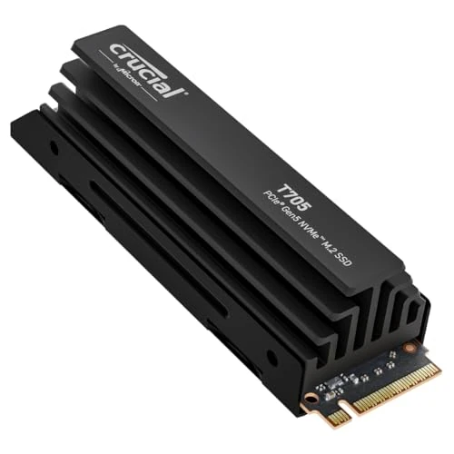 Crucial T705 SSD 4TB PCIe 5.0 x4 Gen5 NVMe M.2 con Disipador, Velocidades de Lectura hasta 14100 MB/s, Escritura 12600 MB/s, para PC de Escritorio, TLC NAND, Disco Duro Interno - CT4000T705SSD5
