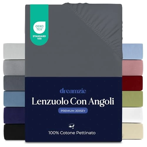 Dreamzie Sabanas 180x200 cm, Sabana Bajera Premium para Colchones de hasta 27 cm de Altura, 100% Algodon 150 g/m² - Gris Oscuro - Certificada sin Productos Químicos (Oeko Tex)