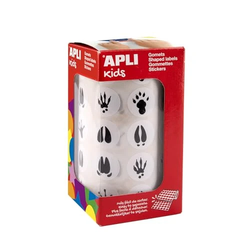 APLI Kids 19715 - rubberen rol met dierensporen, stickers met permanente lijm, 900 dierenpootstickers, ideaal voor scholen, kleuterscholen of kinderwerkplaatsen.