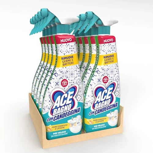 Offerta a tempo: Ace Spray Bagno con Candeggina, Fresco Profumo di Arancio e Limone, Igienizzante, Elimina Sporco, Germi e Batteri, Pulizia Profonda per Superfici Bagno, 10 spray da 600mL - 38% da 28.90 € a 17.90 €