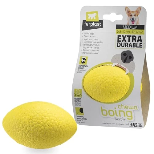 Limited offer: Ferplast CHEWA BOING RUGBY Dog Toy Super Bouncing & Floating - Innovative Chewing-Resistant Material - 3D Texture for Dental Hygiene - Ultra Durable - Italian Design - Size M, Yellow from 8.91 EUR to 7.57 EUR (save 15%)