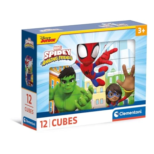 Clementoni- Marvel Spidey And His Amazing Friends Friends-12 Pezzi Bambini 3 Anni, Cartoni Animati, Puzzle Cubi, Made in Italy, Multicolore, 41198