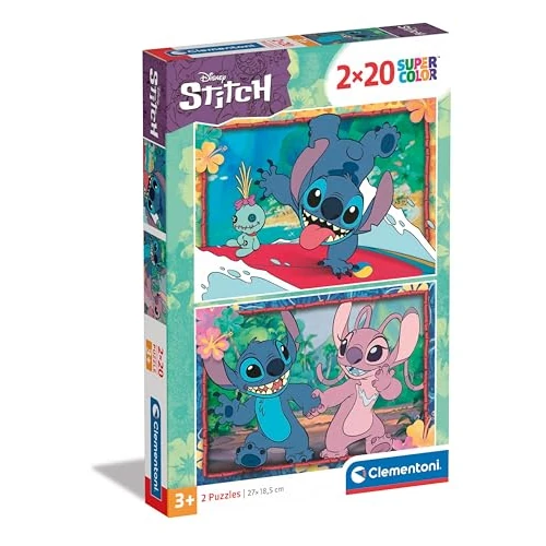 Offerta a tempo: Clementoni- Disney Stitch Supercolor Stitch-2x20 (Include 2 20 Pezzi) Bambini 3 Anni, Puzzle Cartoni Animati, Made in Italy, Multicolore, 24809 - 7% da 7.90 € a 7.33 €