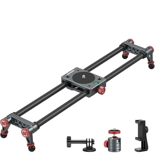 Offerta a tempo: NEEWER 40cm Slider Fotocamera in Fibra Carbonio+Testa Sfera 360°/Phone Clamp/Supporto Action Cam, Carrello Dolly con 4 Cuscinetti e Gambe Regolabili, Compatibile con GoPro Insta360 iPhone Android,CS1M - 0.00% da 72.99 € a 72.99 €