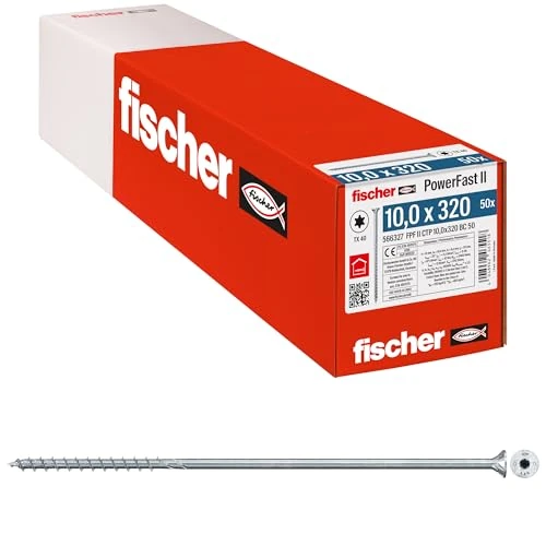 Offerta a tempo: Fischer Viti per Legno e Costruzioni PowerFast FPF II CTP 10,0x320, Filettatura Parziale, Testa Svasata Piana, Impronta Torx, Zincata Bianca, 50 Pz, 566327 - 41% da 107.90 € a 63.99 €