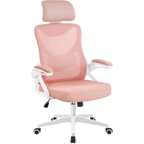 Offerta a tempo: Yaheetech Sedia da Ufficio Ergonomica Poltrona Supporto Lombare Bianco/Rosa - 3% da 89.99 € a 86.99 €