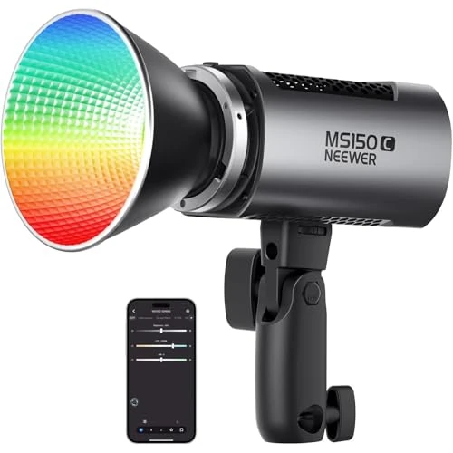 Offerta a tempo: NEEWER MS150C Luce Video LED RGBWW, Controllo 2,4G/APP, 150W Mini Luci Studio RGB COB Illuminazione Continua Spotlight Portatile Bowens Mount, 2700K-6500K,18000lux/1m CRI97+/TLCI98+ 17 Effetti, RGBCW - 0.00% da 255.99 € a 255.99 €