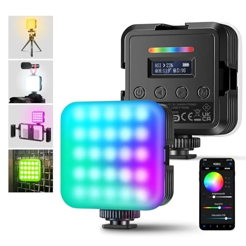 NEEWER RGB62 Videoleuchte, RGB, magnetisch, mit App-Steuerung, 2 Stück, 360 ° LED-Kamera, 360 ° mit 3 Kaltschuhen CRI97 + 2500 K-8500 K, 17 Szenen, 2000 mAh, wiederaufladbar, tragbar, Selfie