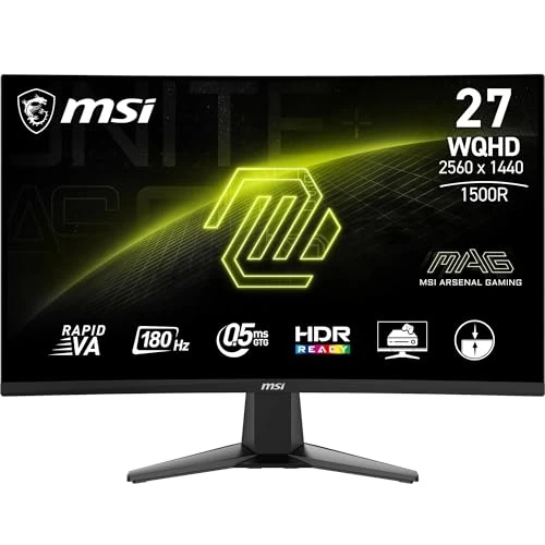 MSI MAG 27CQ6F 27" FHD zakrzywiony wyświetlacz gamingowy - Rapid VA 2560 x 1440 1500R, 180 Hz / 0,5 ms (GtG, Min.), AMD FreeSync™ - DP 1.2a, HDMI™ CEC