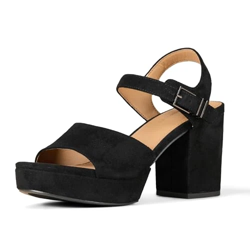 Offre limitée : Amazon Essentials Sandales à Talon Plateforme Femme, Noir Simili Suède, 43 EU de 29.20 € à 26.30 € (10% de remise)