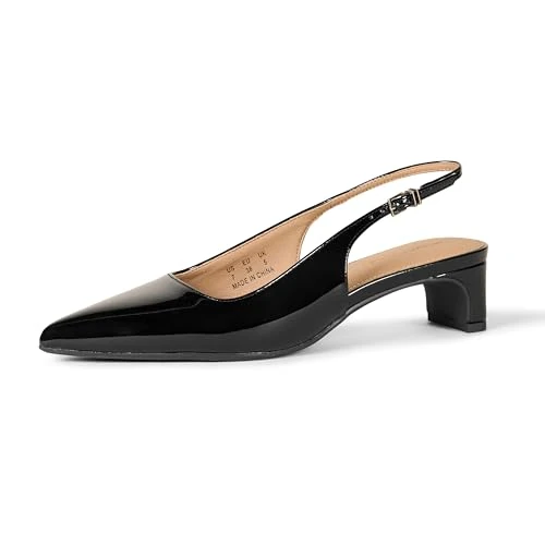 Amazon Essentials Chaussure à Talon carré avec Sangle à l’arrière Femme, Noir Vernis, 36 EU