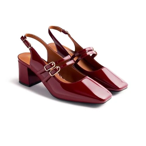 GIOSEPPO SODUS Patent Effect Mary-Jane Shoes, Burgundy, 8.5 UK