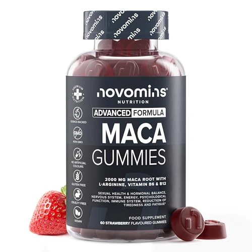 Beperkte aanbieding: Maca Complex 2000mg - met 100% Peruaans Zwart Maca, L-Arginine, Vitaminen B12 & B6-60 Gummies - 1 Maand Voorraad - Veganistisch Alternatief voor Pillen & Capsules - Novomins van 19.99 EUR naar 14.99 EUR (besparing 25%)